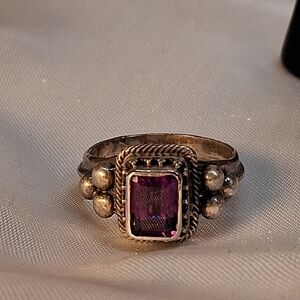 P51. Vintage Estate Native Navajo ROIE JAQUE Amethyst 925 Sterling Ring Sz8.5